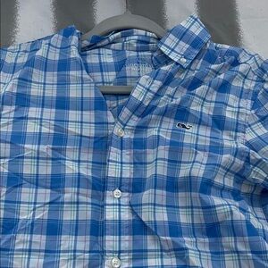 Vineyard Vines men’s performance Light Blue and White Plaid Shirt